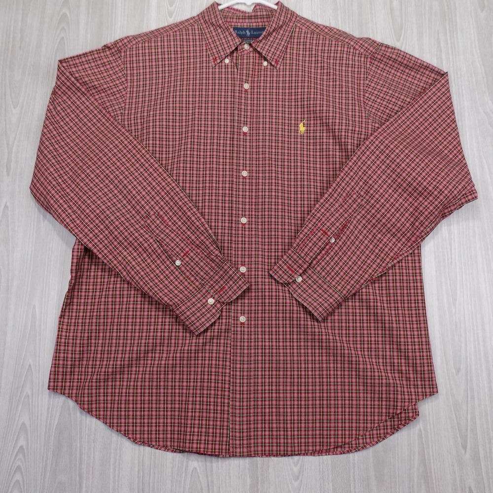 Polo Ralph Lauren Mens XL Classic Fit Red Plaid Button Down Shirt Long Sleeve